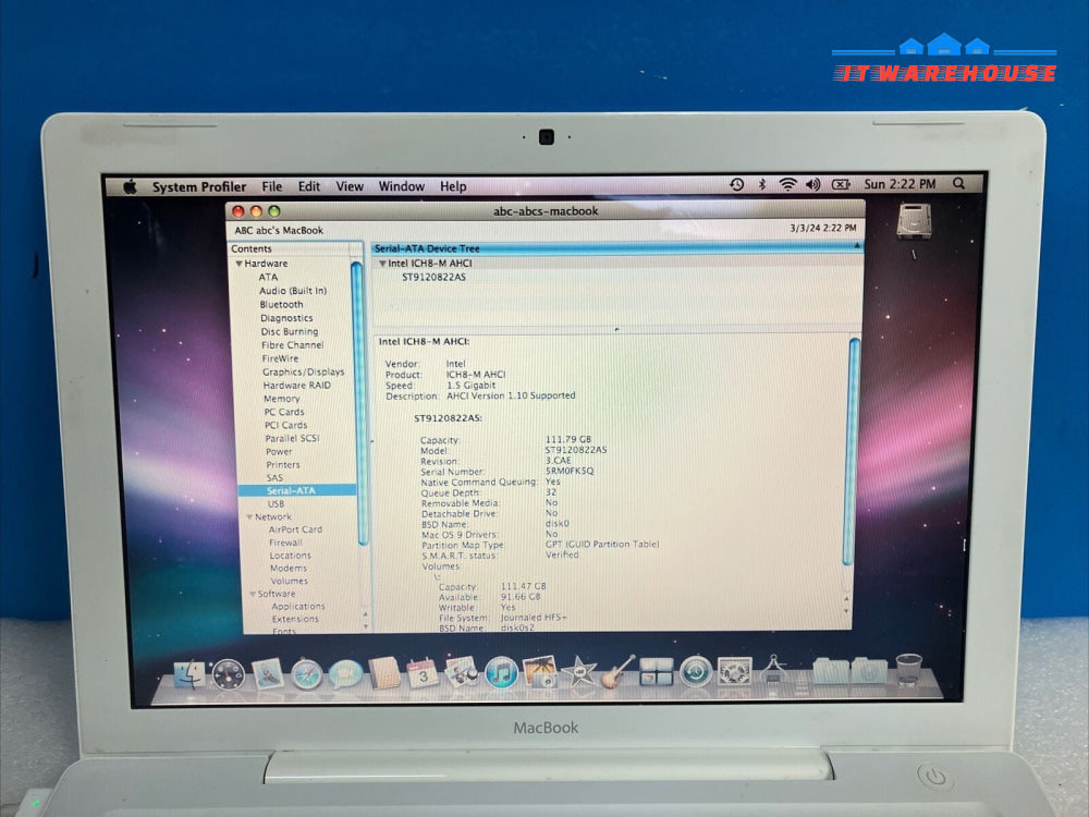 Apple 13" A1181 Late 2007 MacBook C2D CPU / 1GB RAM / 120GB HDD / No Battery ~