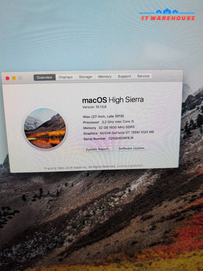 Apple A1419 iMac 27" 2013 Intel i5-3.2G/8GB /1TB HDD/10.13 (READ.local pickup) -