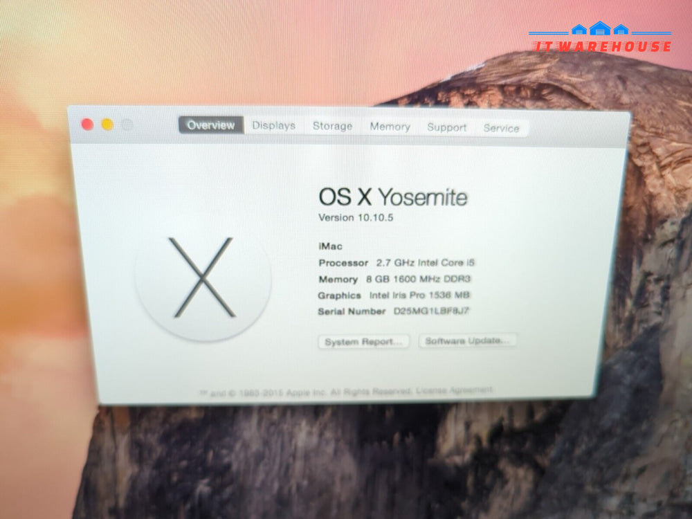 Apple iMac 2013 A1418 21.5’’ i5-4570R 2.7ghz/8GB RAM/250GB SSD /10.10 OS (*READ)-