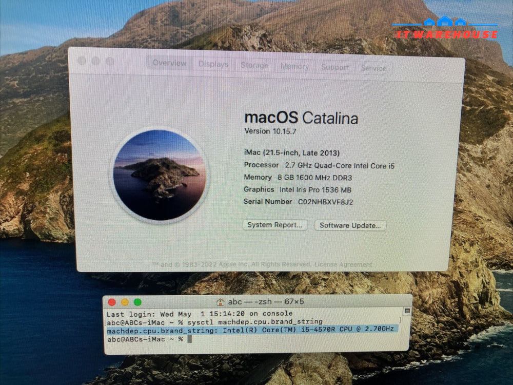 Apple iMac 21.5" A1418 AIO Desktop PC Intel i5-4570R CPU / 8GB RAM / 1TB HDD ~