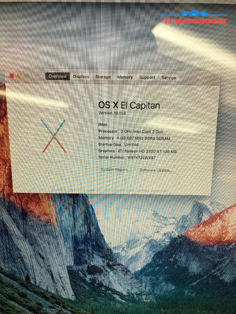 APPLE iMac Core 2 Duo 2 GHz 20-Inch 4GB ram 250G storage A1224 (EMC 2133)