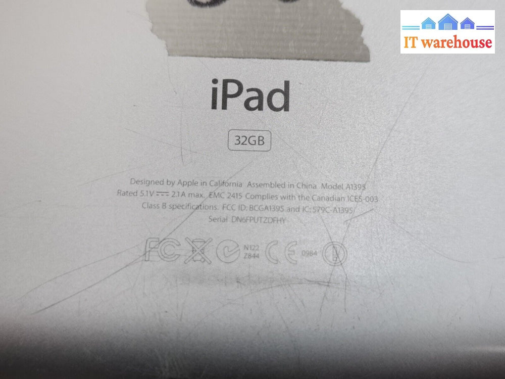 $ Apple Ipad 2 A1395 Silver 9.7’ 32 G Wifi --As Is