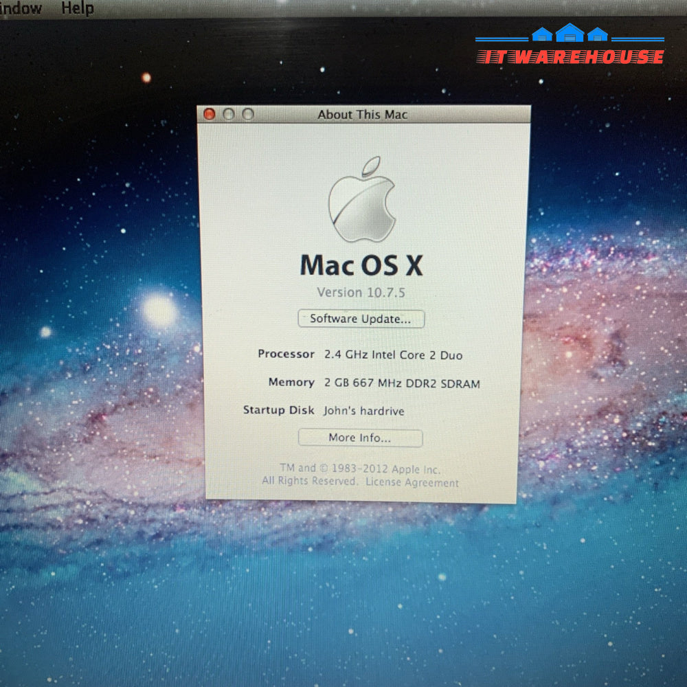 Apple MacBoo 2007 Duo core OS X 10.7.5 (read)