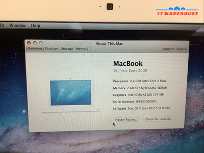 Apple Macbook 13"Laptop Mid-2008 Intel C2D 2.4GHz 2GB RAM 320GB HDD
