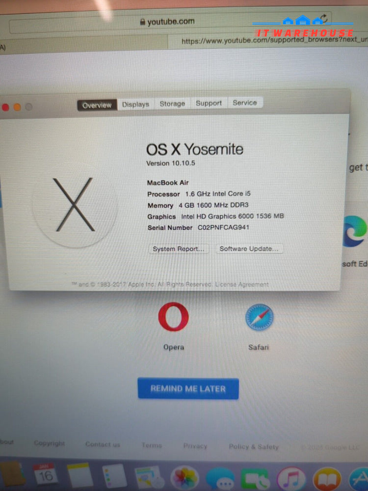 Apple MacBook Air A1466 2015 13.3’’ Intel i5-5250U/4GB DDR3/256GB SSD /OS 10.10