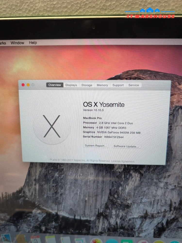 Apple Macbook Pro 15" A1286 2008 C2D-2.8GHz CPU/4GB RAM/500GB HDD/10.10 -
