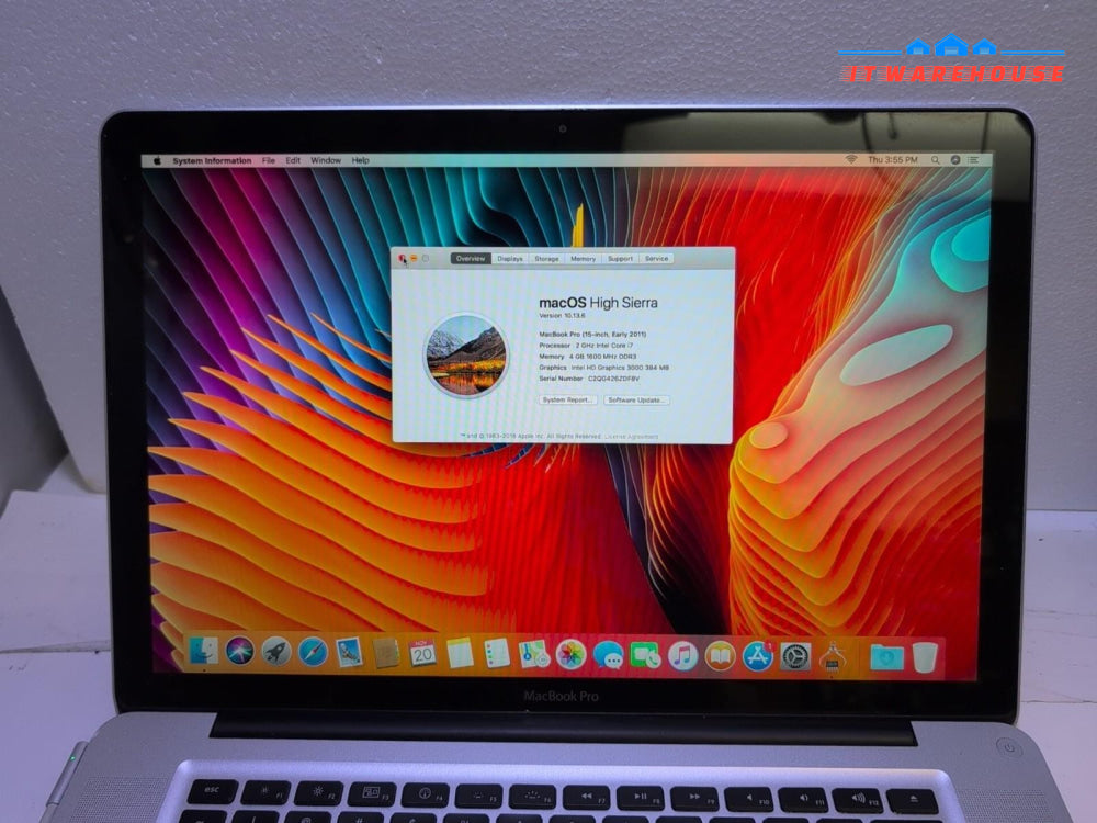 Apple Macbook Pro 15" A1286 2011/ i7 - 2.0GHz/4GB /500GB HDD/10.13 (READ) -