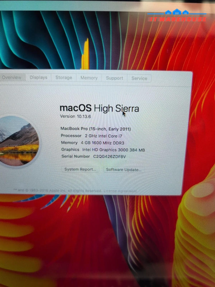 Apple Macbook Pro 15" A1286 2011/ i7 - 2.0GHz/4GB /500GB HDD/10.13 (READ) -