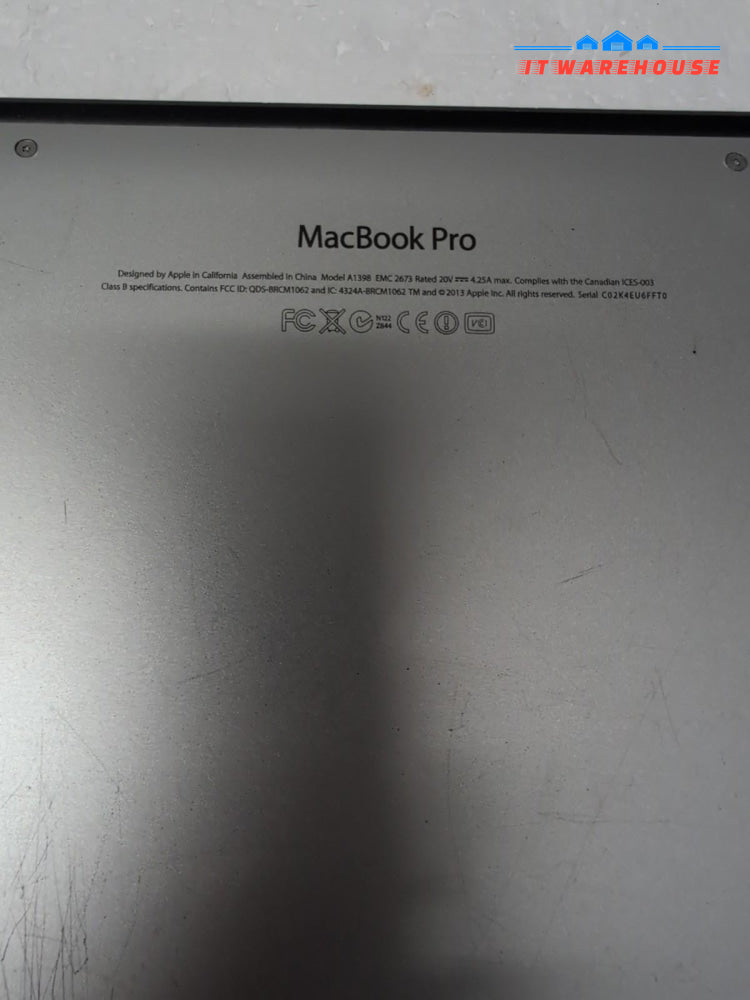 Apple MacBook Pro 15" A1398 2013/i7-3635QM CPU /256GB SSD/ (LCD CRACKED) -