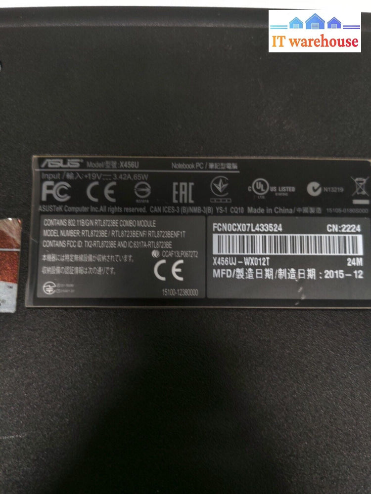 - (AS IS) Asus X456U 14'' LAPTOP i5-6200U CPU/8GB RAM/ 1TB HDD (LCD ISSUE)