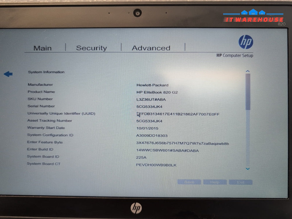(AS IS)HP Elitebook 820 G2 12.5" Laptop i5-5300U/4GB RAM (NO SSD/SSD Connector)-