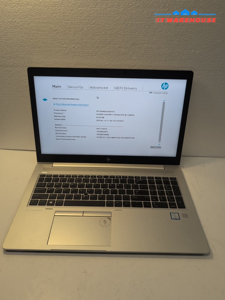 (AS IS) HP EliteBook 850 G5 15.6" Laptop Intel Core i7-8550U (NO RAM/HDD) -