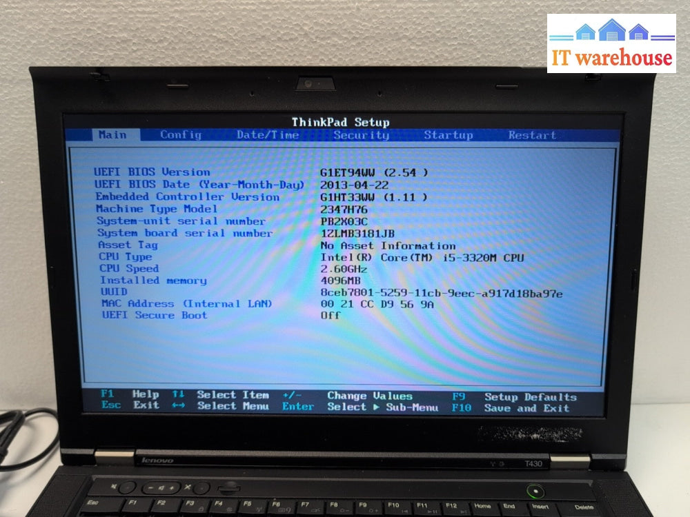 (AS IS) Lenovo ThinkPad T430 14" Laptop i5-3320M/4GB RAM (No HDD /Caddy/Cover) -
