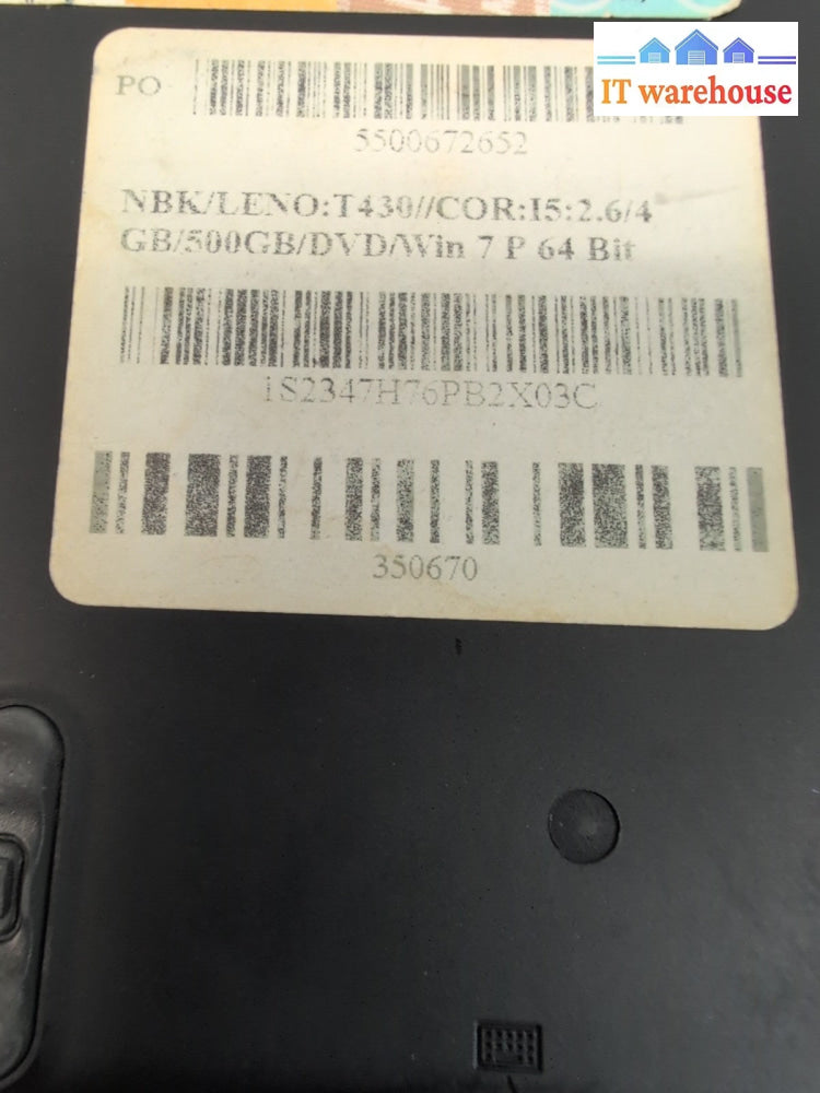 (AS IS) Lenovo ThinkPad T430 14" Laptop i5-3320M/4GB RAM (No HDD /Caddy/Cover) -