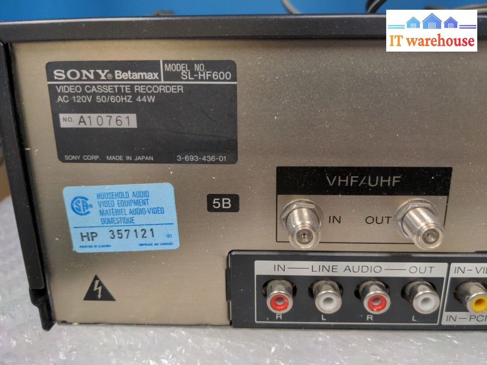 - (As Is) Sony Stereo Hifi Super Betamax Video Cassette Recorder Sl-Hf600