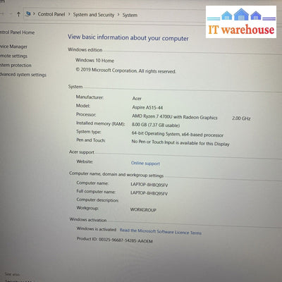 Aspire A515-44 AMD Ryzen 7 4700U 8GB 512GB SSD Win10 laptop