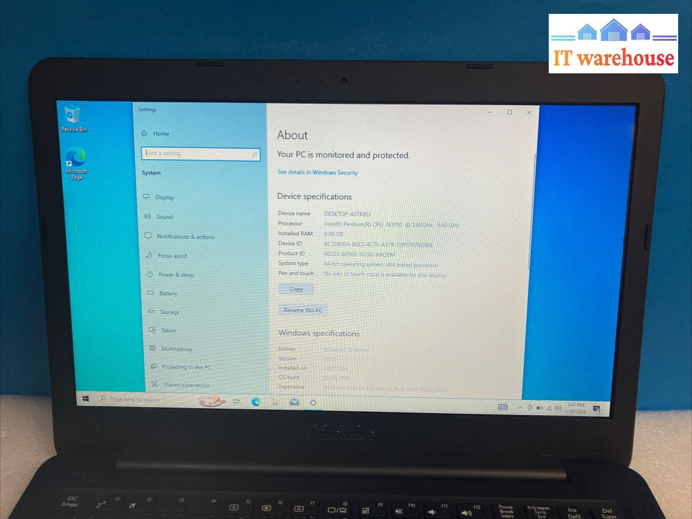 ~ Asus E402S 14’ Laptop Pentium N3710 Cpu / 8Gb Ram 120Gb Ssd Win 10 With Ac