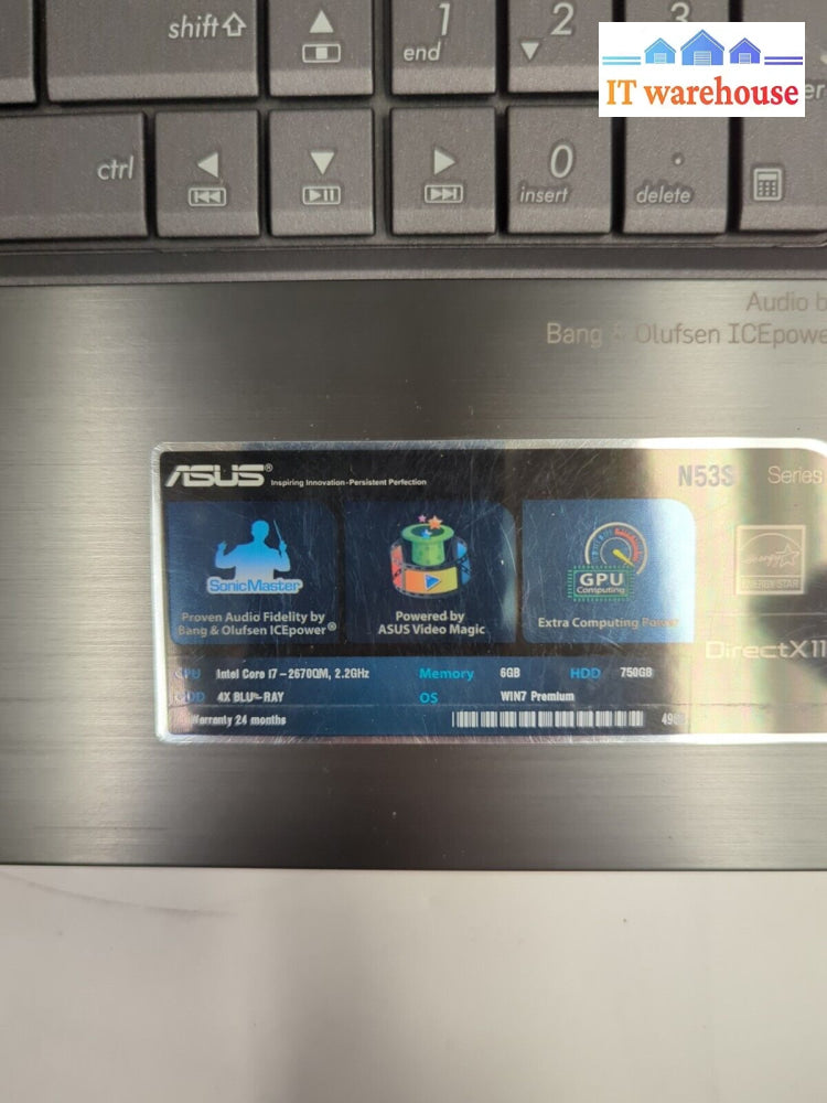 ASUS N53S 15.6’’ Laptop Intel Core i7-2670QM 2.20GHz/12GB RAM /1TB HDD / Win10