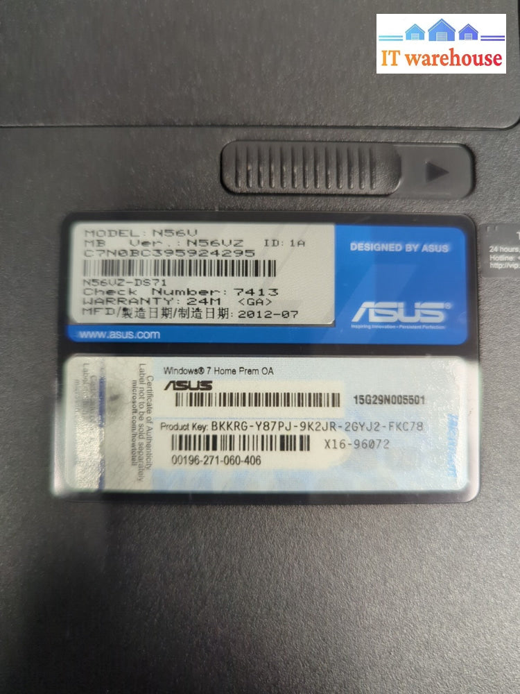 ASUS N56V 15.6" Laptop Intel i7-3610QM CPU/16GB RAM/240GB SSD/Win 11 -