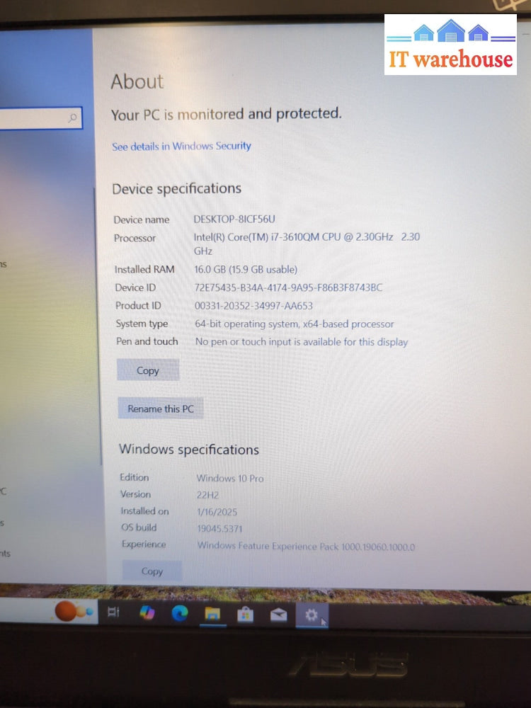 ASUS N56V 15.6" Laptop Intel i7-3610QM CPU/16GB RAM/240GB SSD/Win 11 -