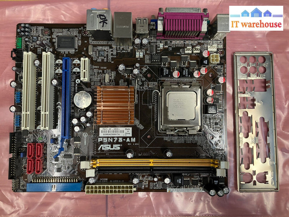 ~ ASUS P5N73-AM REV:2.01G Socket 775 Motherboard W/ E5200 CPU + I/O Plate Tested
