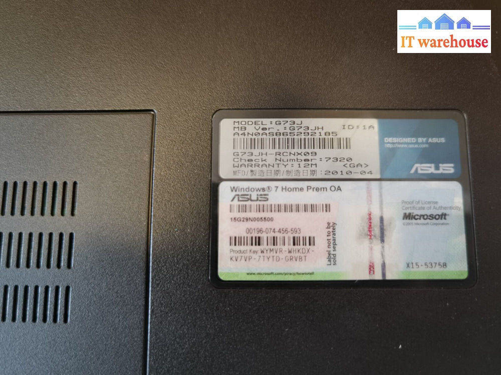 $ Asus Rog G73J Core I7 720Q 1.60Ghz 14Gb 128G Ssd 750G Hhd Amd Radeon Hd 5800