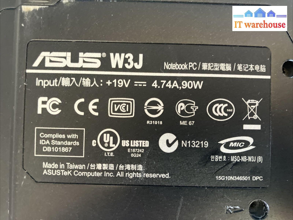 ASUS W3J 14" Laptop Intel T2400 CPU / 3GB RAM / 80GB HDD / Win XP (Bad Battery)~