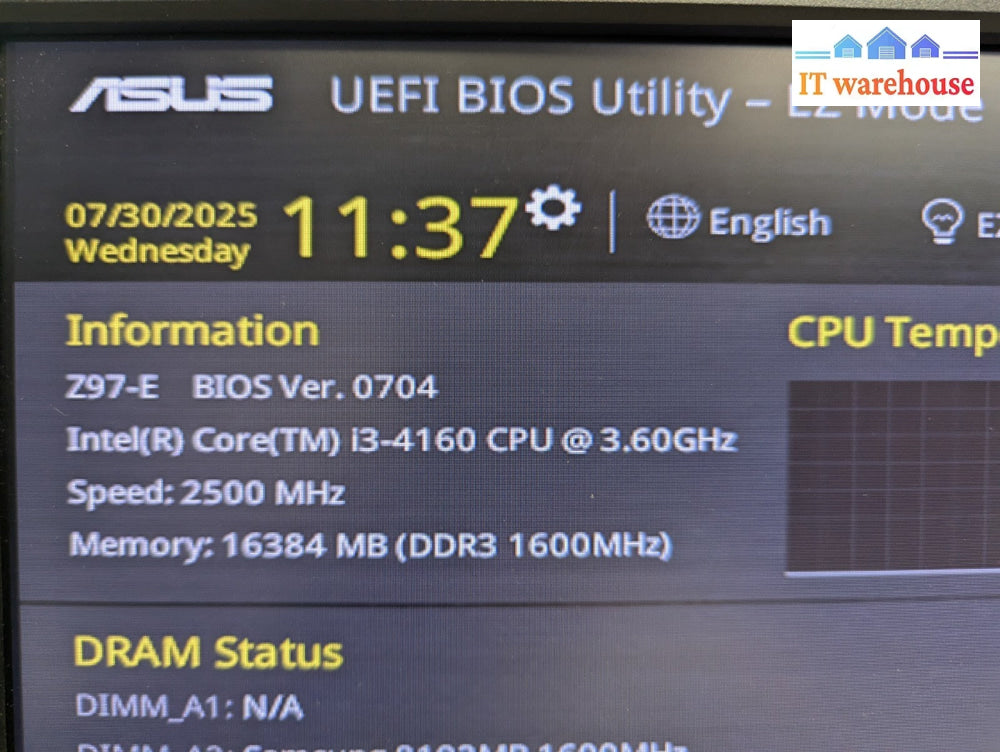 ASUS Z97-E USB 3.0  LGA 1150 ATX MOTHERBOARD W/ i3-4160 CPU + 16GB DDR3 RAM -