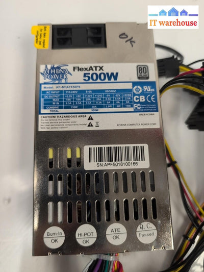 ATHENA POWER  AP-MFATX50P8 FLEX ATX 500W POWER SUPPLY (2X 6+2 PCIE) TESTED -