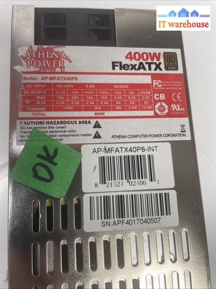 ATHENA POWER MODEL AP-MFATX40P8 FLEX ATX 400w WATT POWER SUPPLY