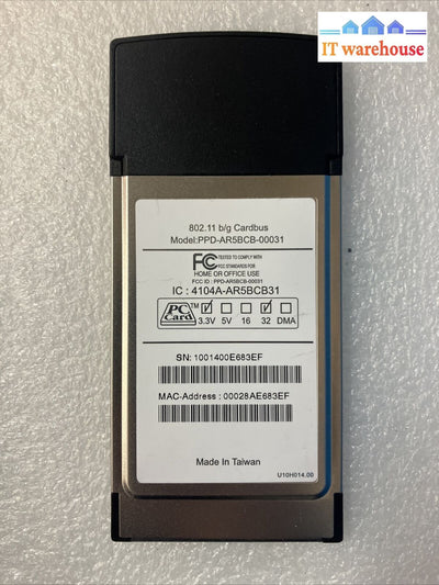 Atheros Ar5Bcb Aries Ppd-Ar5Bcb-00031 Wireless Lan 802.11 Cardbus Pcmcia Card ~
