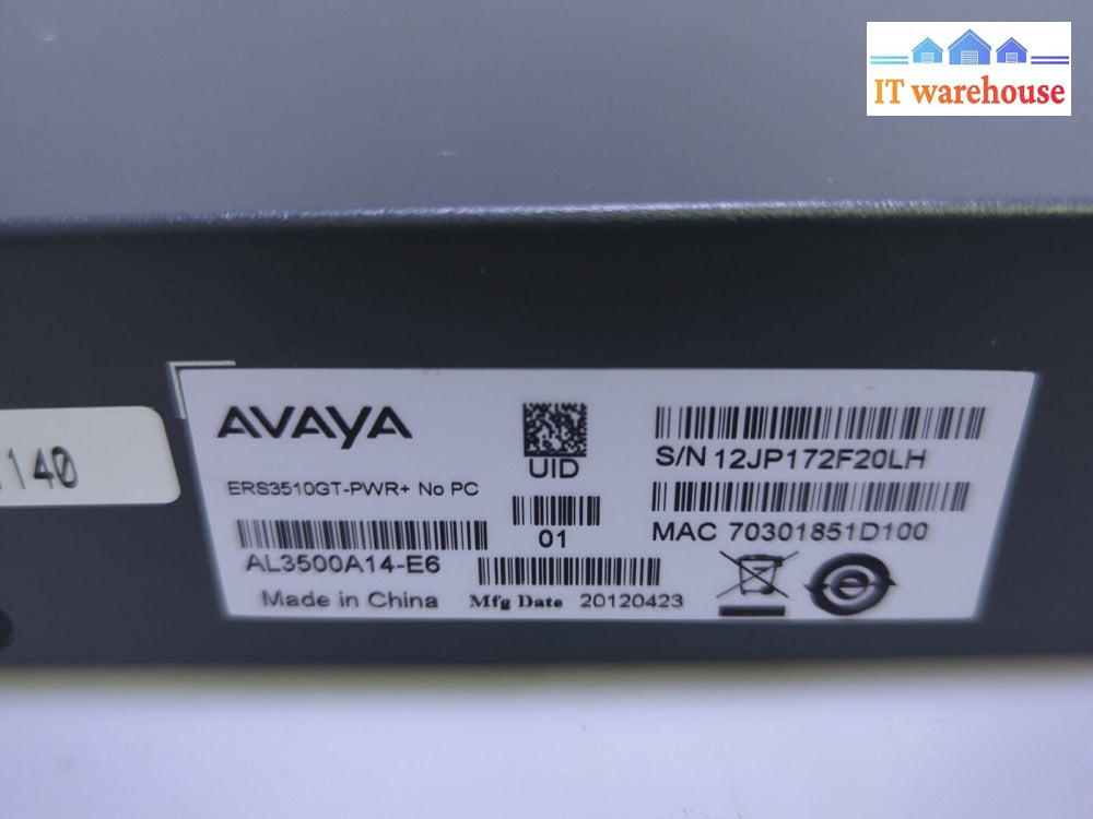 Avaya ERS 3510GT-PWR+ GbE PoE+ Ethernet Routing Switch AL3500A14-E6 -