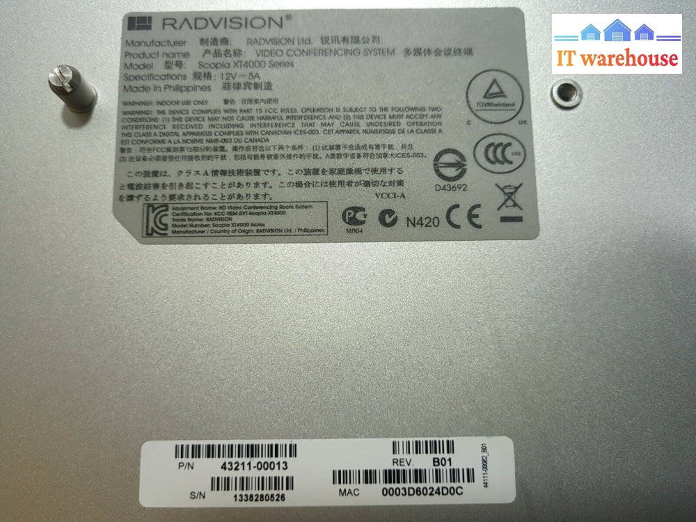 Avaya Radvision Scopia Xt4000 W/ Xt Executive 240 Video Conference Unit + Ac