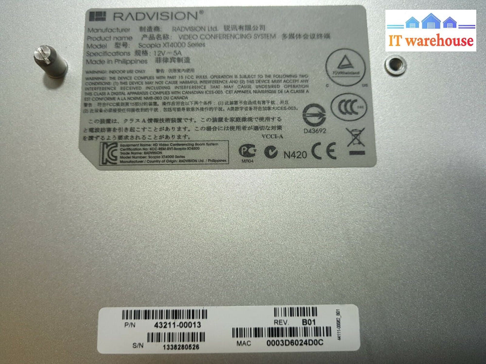 Avaya Radvision Scopia XT4000 w/ XT Executive 240 Video Conference Unit + AC