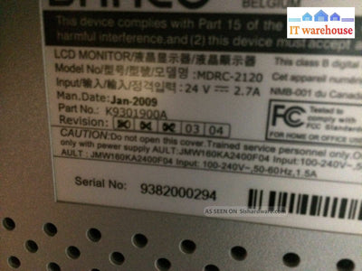 Barco MDRC-2120 K9301900A 2MP Medical X-Ray Diagnostic Color LCD Monitor 20.1" @