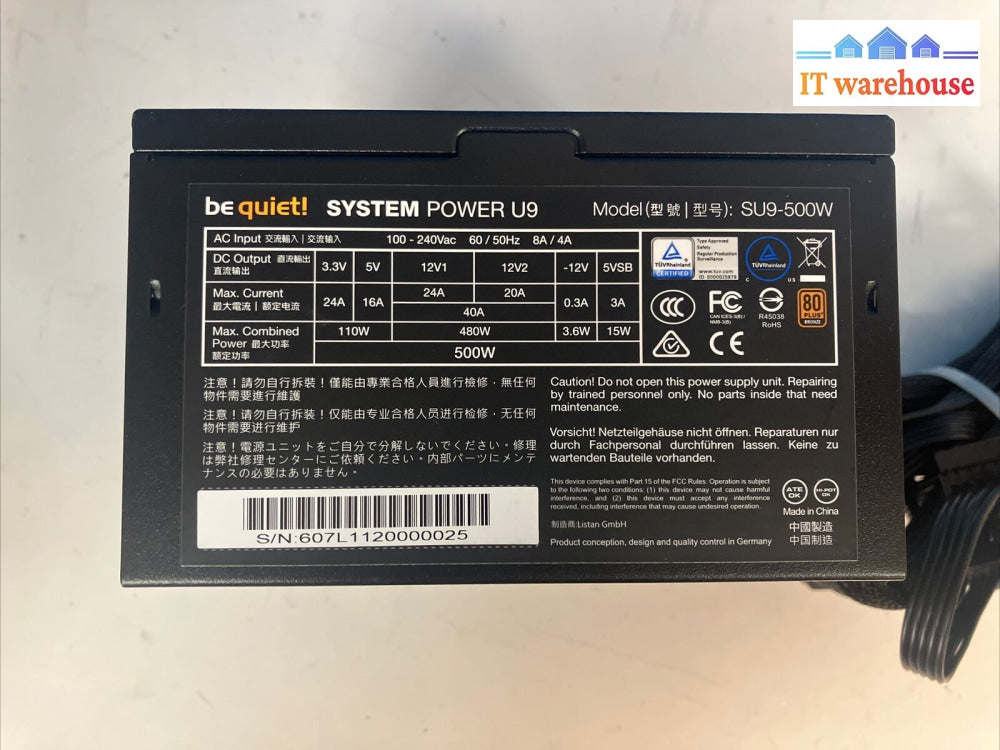 Be Quiet! System Power U9 Modular 500W 80 Plus Bronze Supply ~
