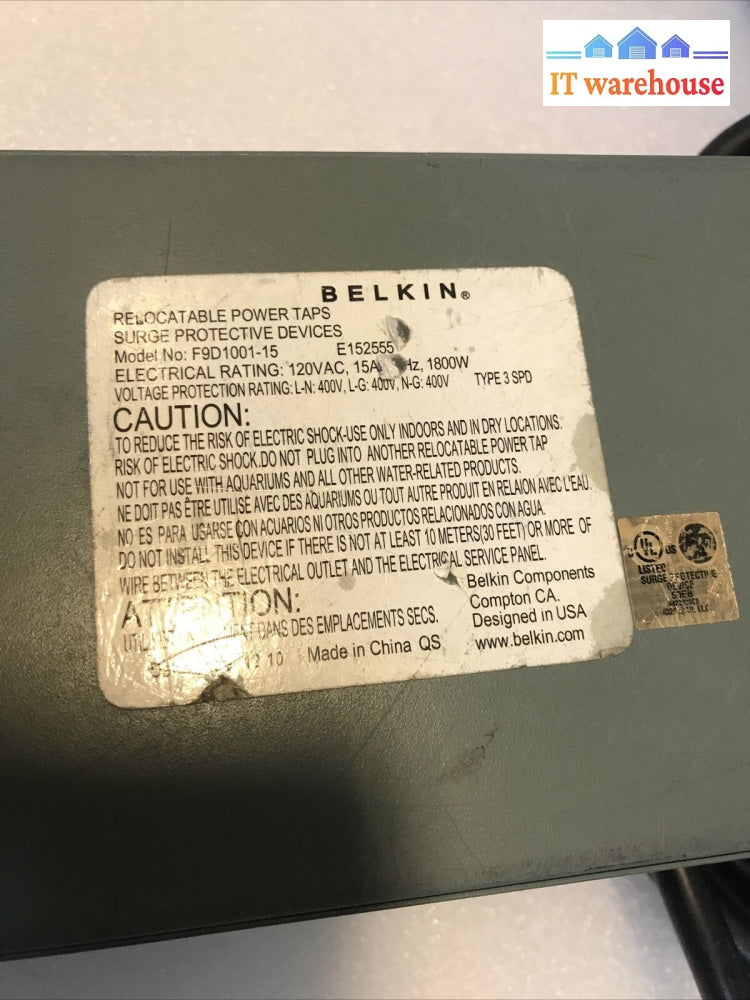 Belkin 10-Outlet Metal Power Strip Surge Protector 15Ft Cord