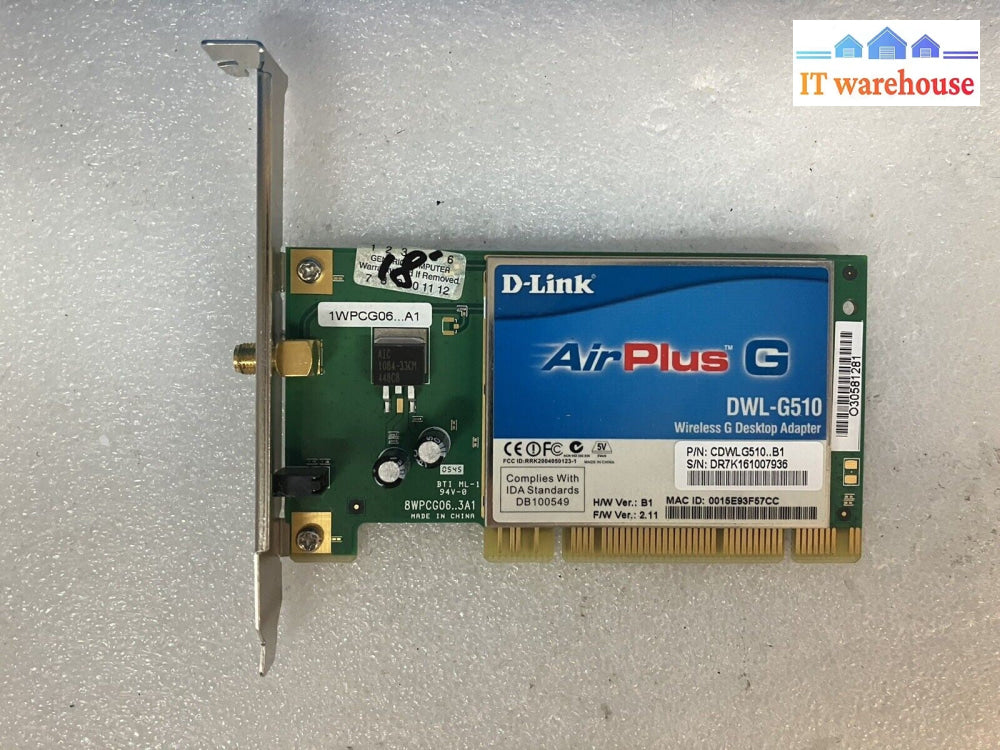 ~ CDWLG510 D-Link Wireless AirPlus Desktop Adapter DWL-G510 8WPCG06 (No Antenna)