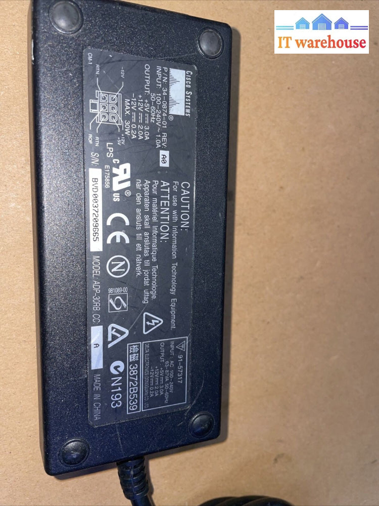 Cisco ADP-30RB 34-0874-01 AC Power Adapter 6-Pin Charger 30W 5V/12V 3A/2A
