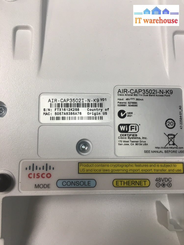 ~ Cisco AIR-CAP3502I-N-K9 w Mounting Bracket - 802.11a/g/n,