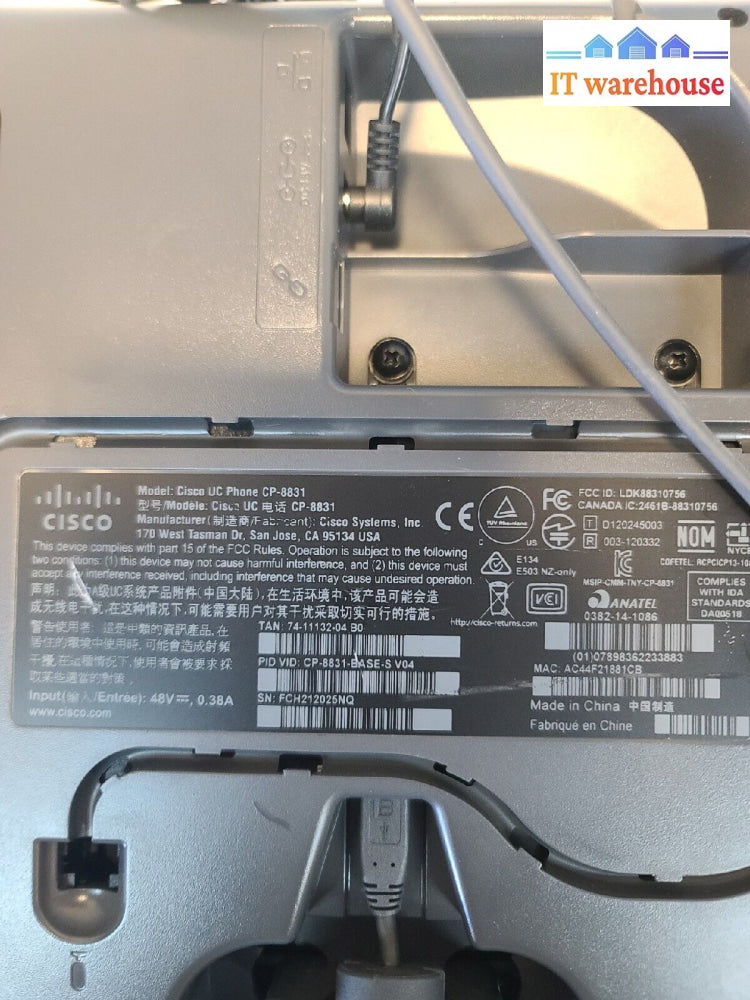 - Cisco Cp-8831 Unified Ip Conference Phone Base W/Keypad Unit & Ac Adapter