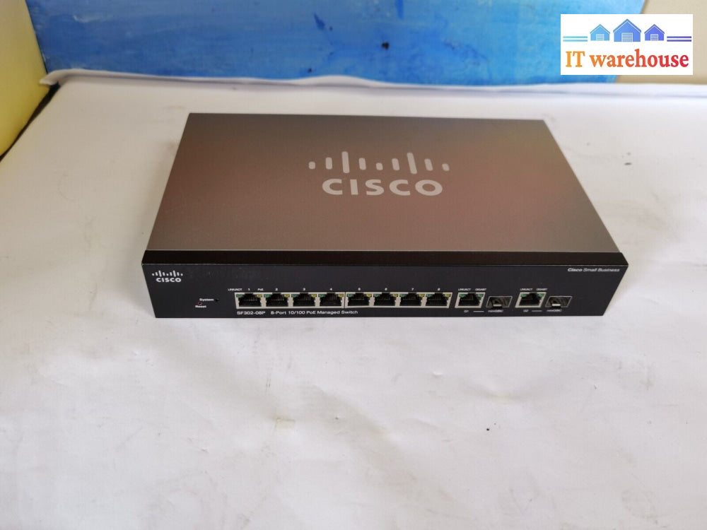 $ Cisco SF302-08P SRW208P-K9 V02 8-Port 10/100 POE Managed Switch *NO AC ADAPTER
