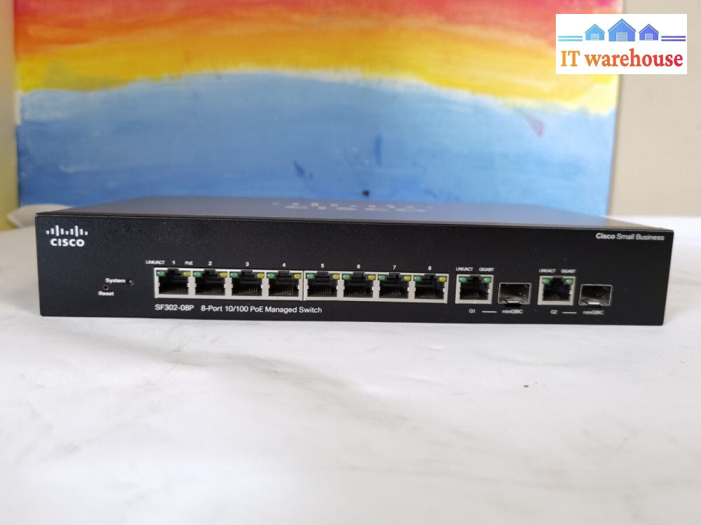 $ Cisco SF302-08P SRW208P-K9 V02 8-Port 10/100 POE Managed Switch *NO AC ADAPTER