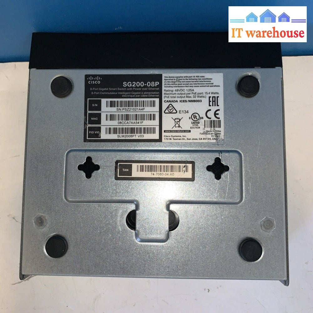 Cisco SG200-08 8-port Gigabit Smart Switch (no Ac Adapter)
