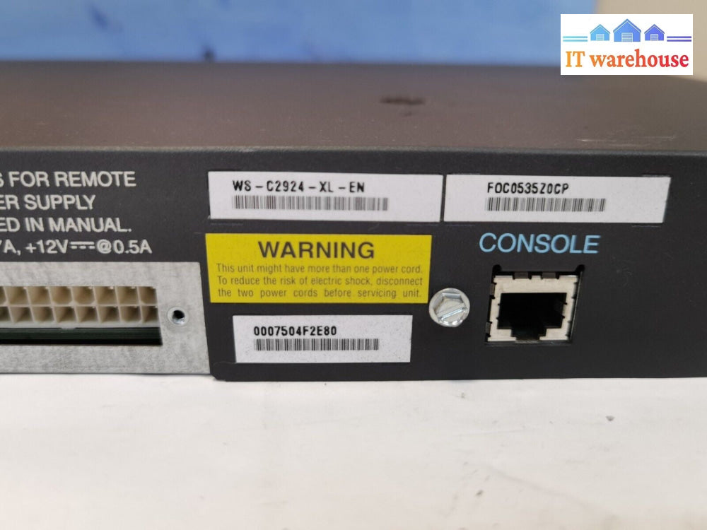 $ Cisco Systems Catalyst 2900 Series XL WS-C2924-XL-EN (power on tested)