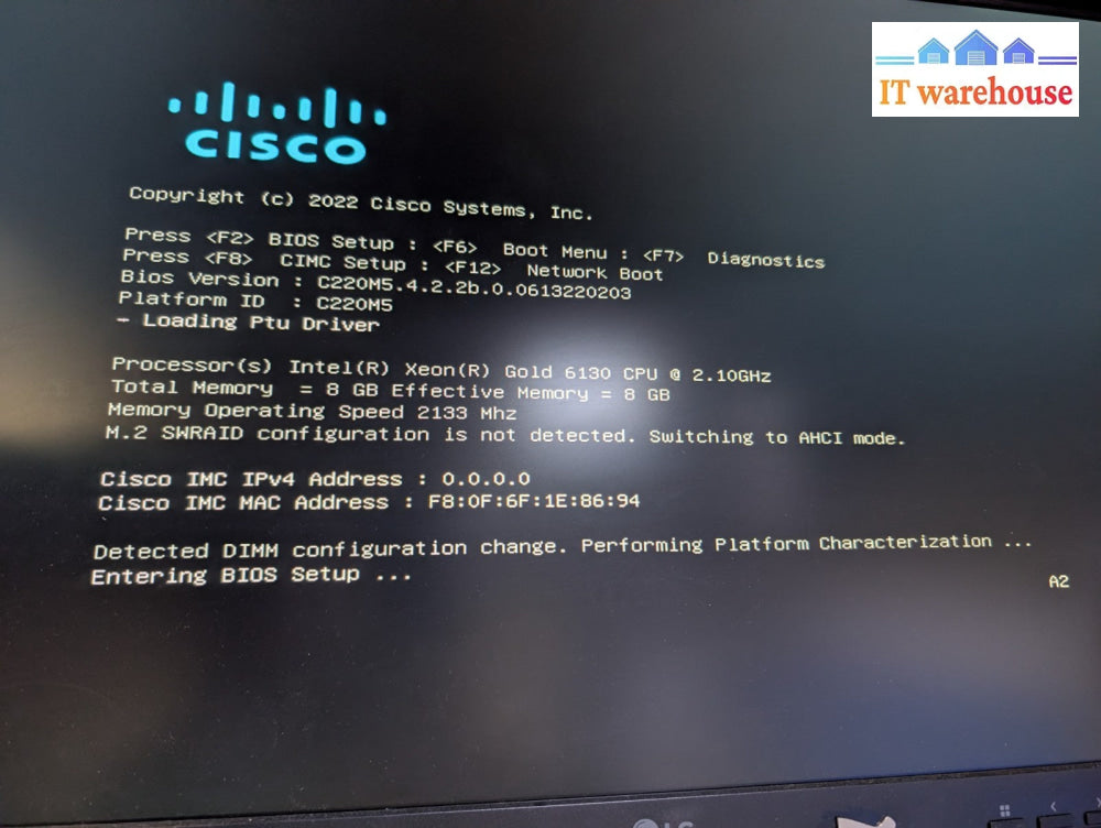 Cisco UCS-C220-M5 1U Server  2x XEON Gold 6130 CPU/8GB RAM/10x 2.5" Bay/2x PSU -