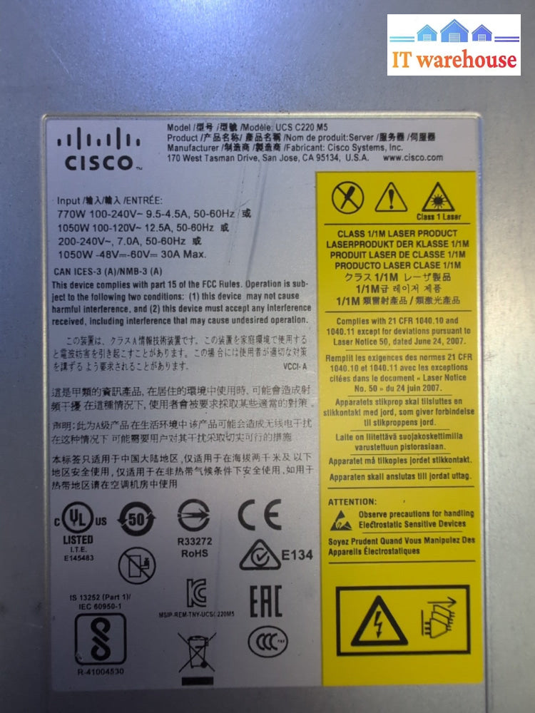 Cisco UCS-C220-M5 1U Server  2x XEON Gold 6130 CPU/8GB RAM/10x 2.5" Bay/2x PSU -
