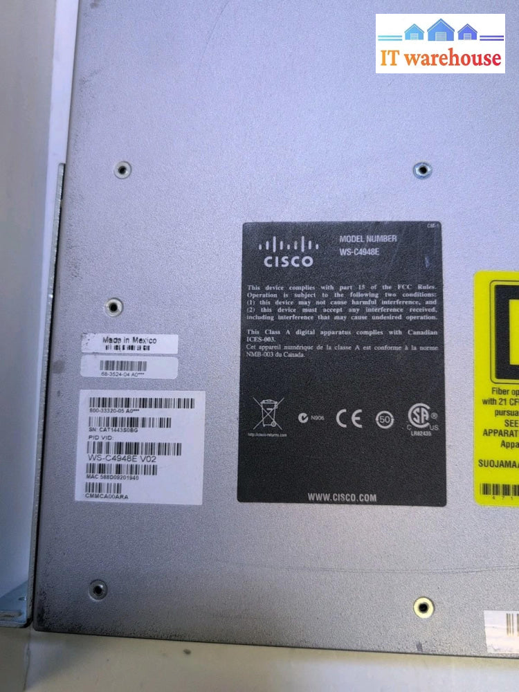 CISCO WS-C4948E 48-Port Gigabit Switch 4x10GbE SFP+ Ports 2x PSU Tested -