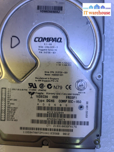 - COMPAQ 313726-001 HB00931931 3.5" 9.1GB WIDE ULTRA SCSI 80PIN HARD DRIVE