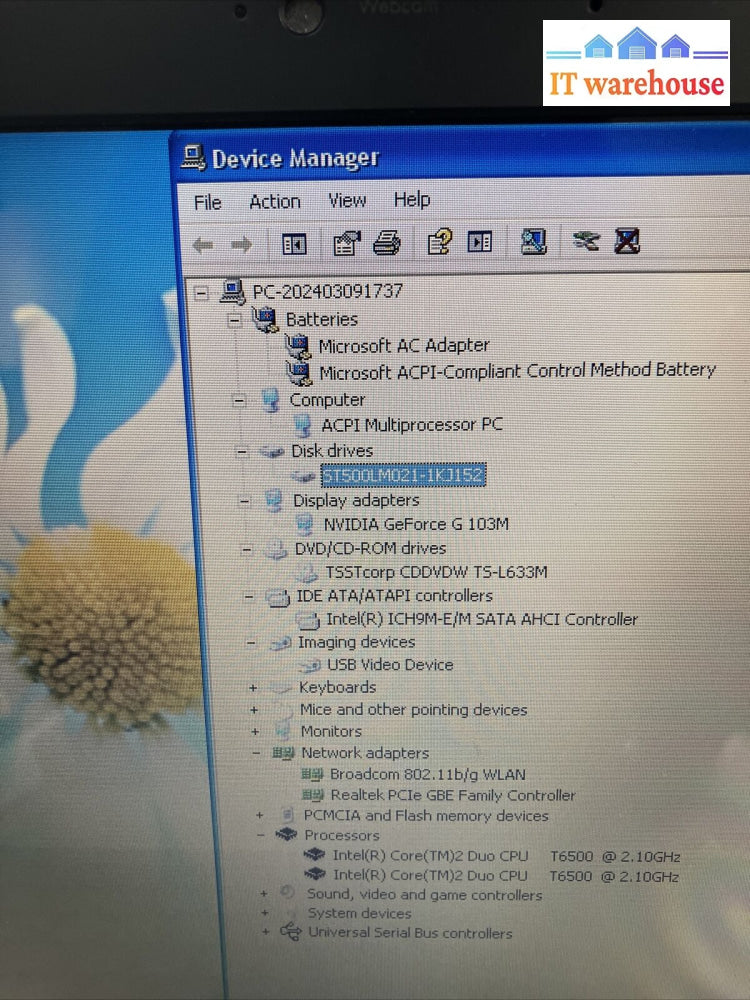 Compaq Presario Cq40 14’ Laptop Core 2 Duo Cpu / 3Gb Ram 500Gb Hdd Win Xp ~